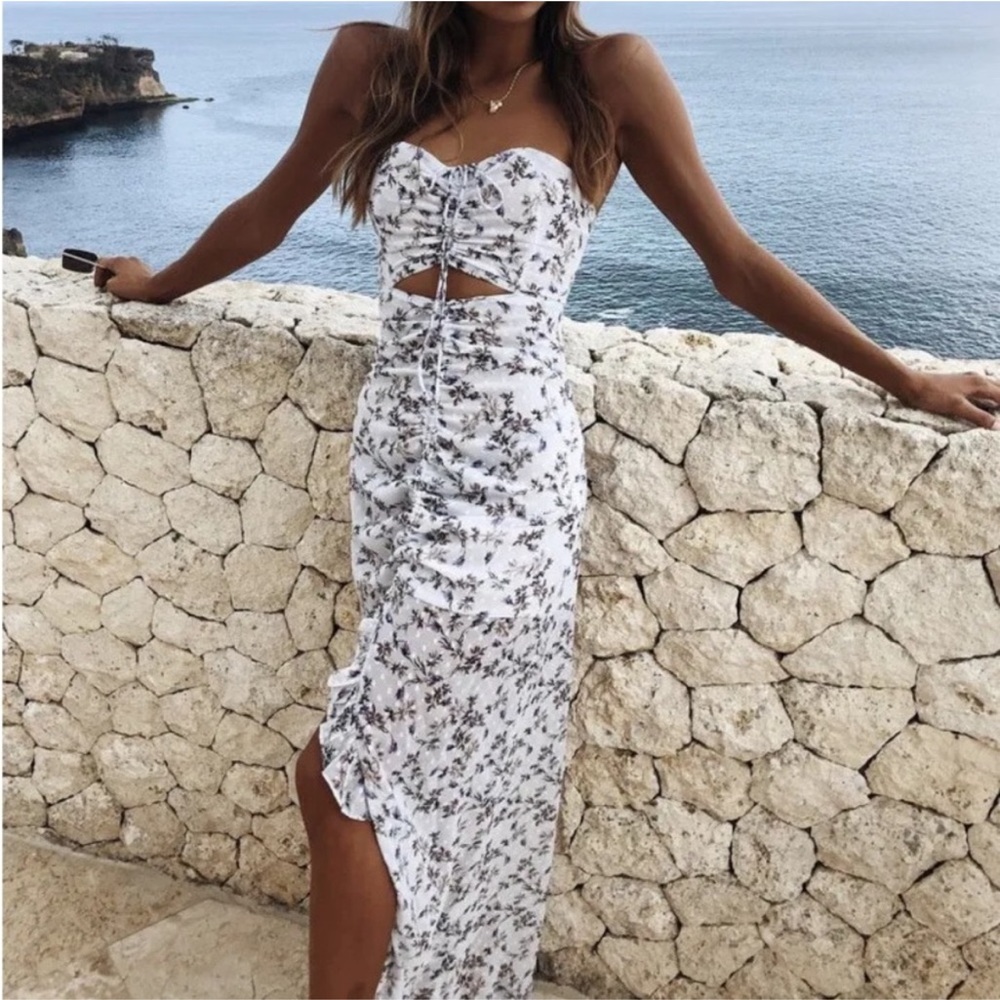 Sabo Skirt sweetheart neckline keyhole/cut out maxi slit dress fiore strapless.